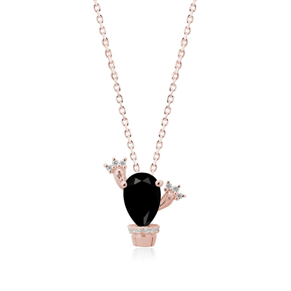 Pear Shaped Black Spinel Cactus Pendant - LUO Jewelry #metal_18k rose gold
