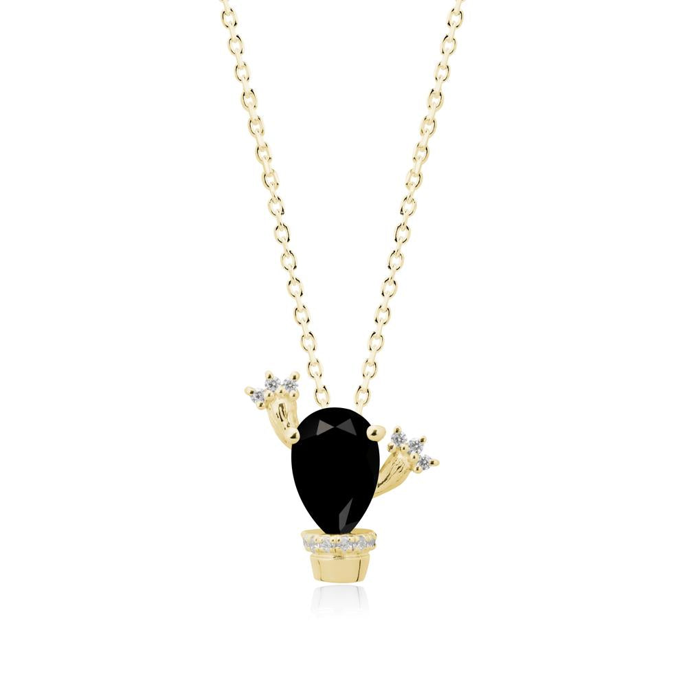 Pear Shaped Black Spinel Cactus Pendant - LUO Jewelry #metal_18k yellow gold