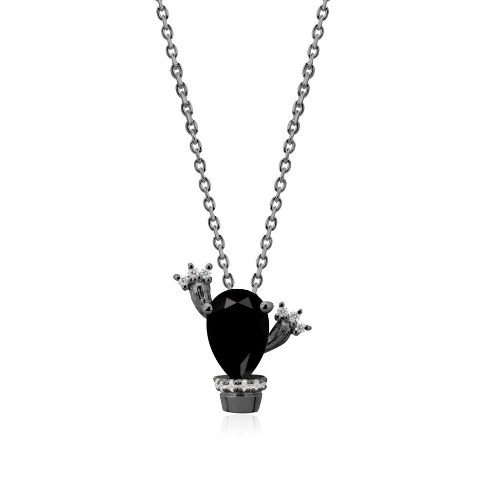 Pear Shaped Black Spinel Cactus Pendant - LUO Jewelry #metal_black finish sterling silver