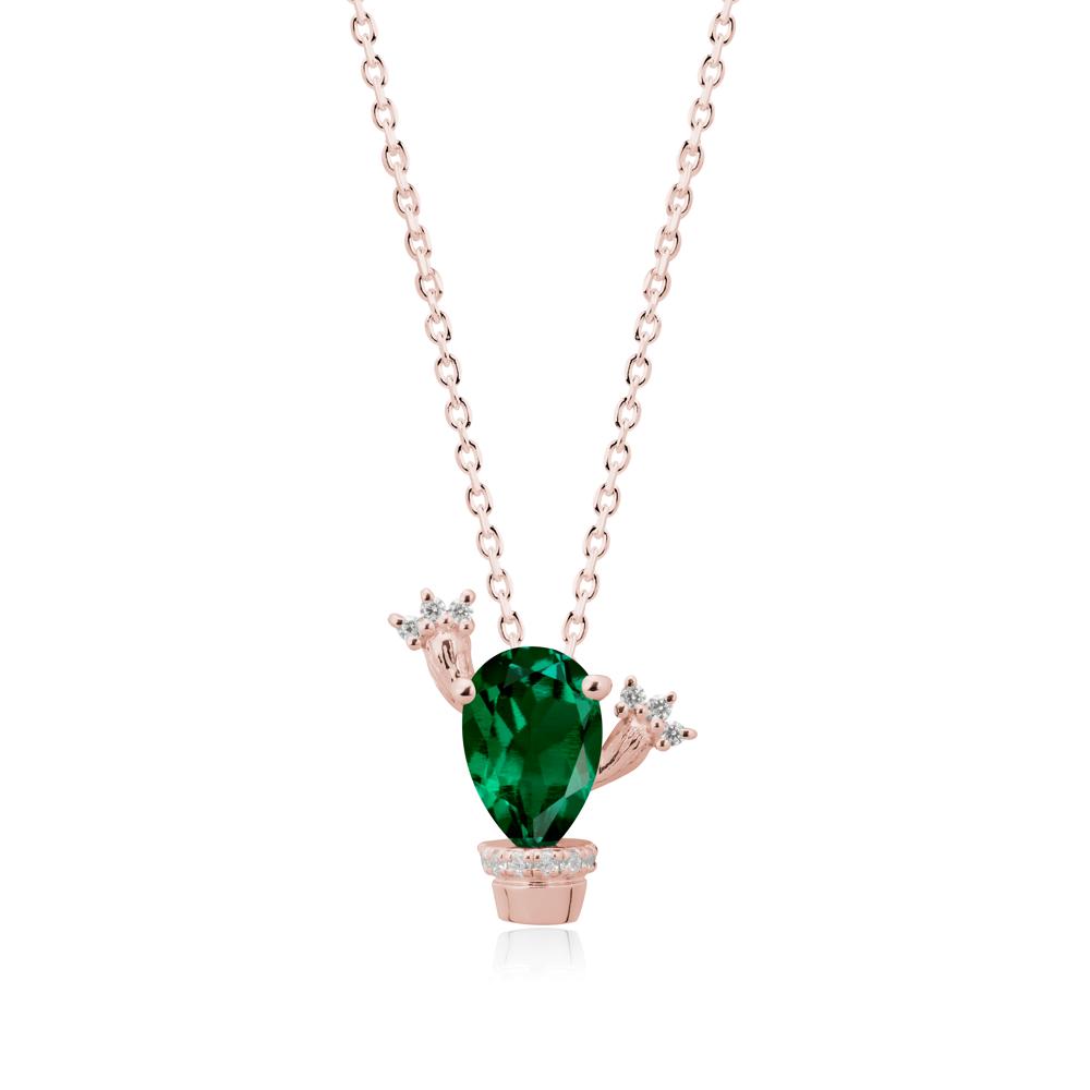 Pear Shaped Emerald Cactus Pendant - LUO Jewelry #metal_18k rose gold