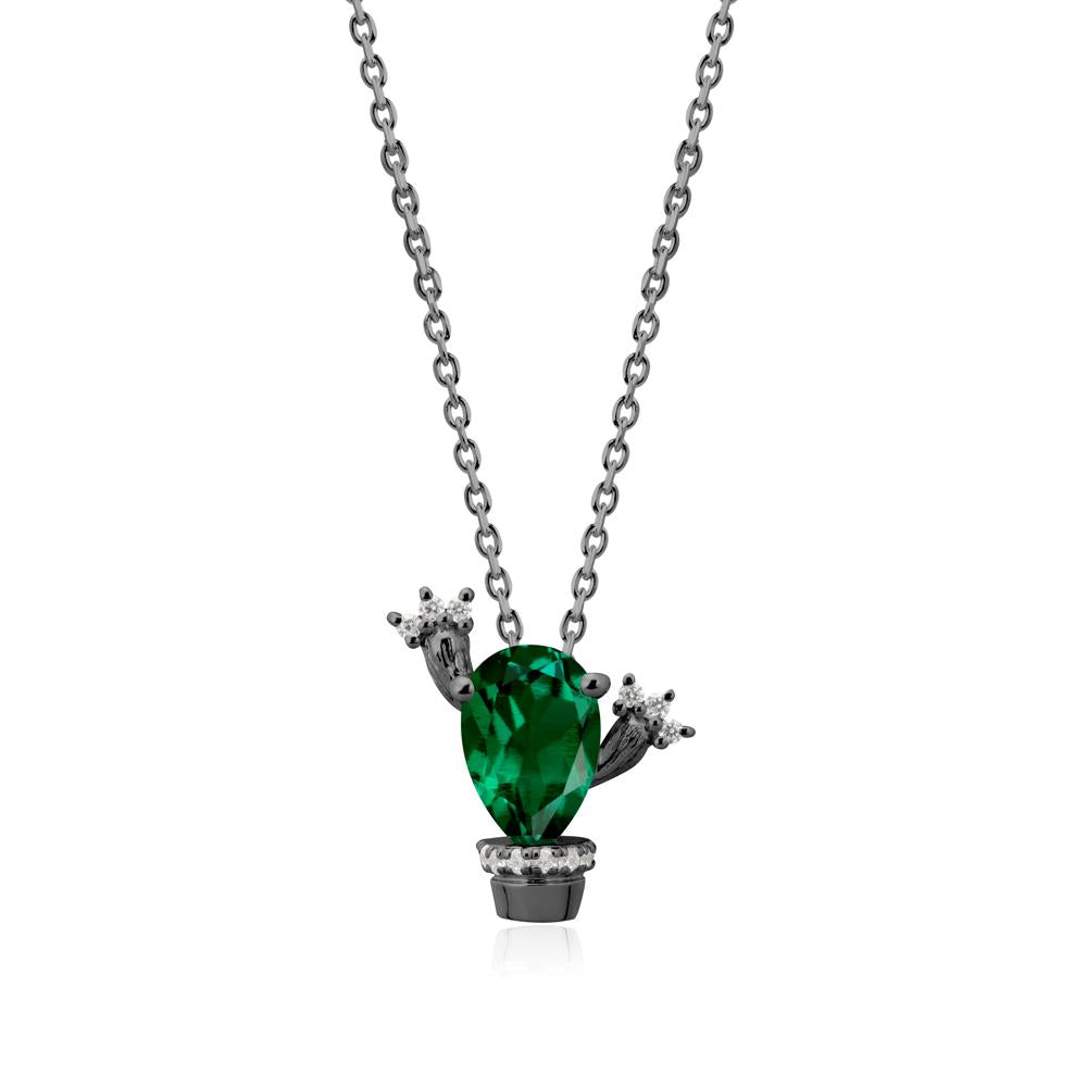Pear Shaped Emerald Cactus Pendant - LUO Jewelry #metal_black finish sterling silver
