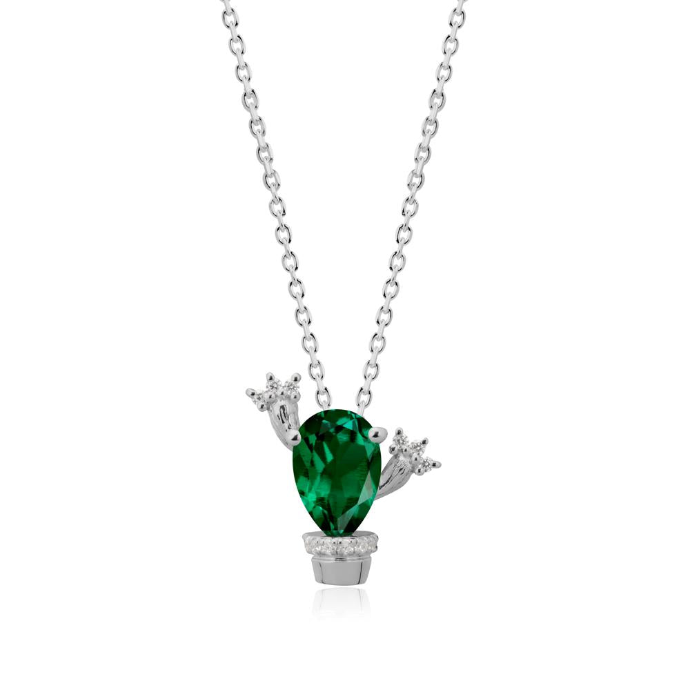 Pear Shaped Emerald Cactus Pendant - LUO Jewelry #metal_platinum