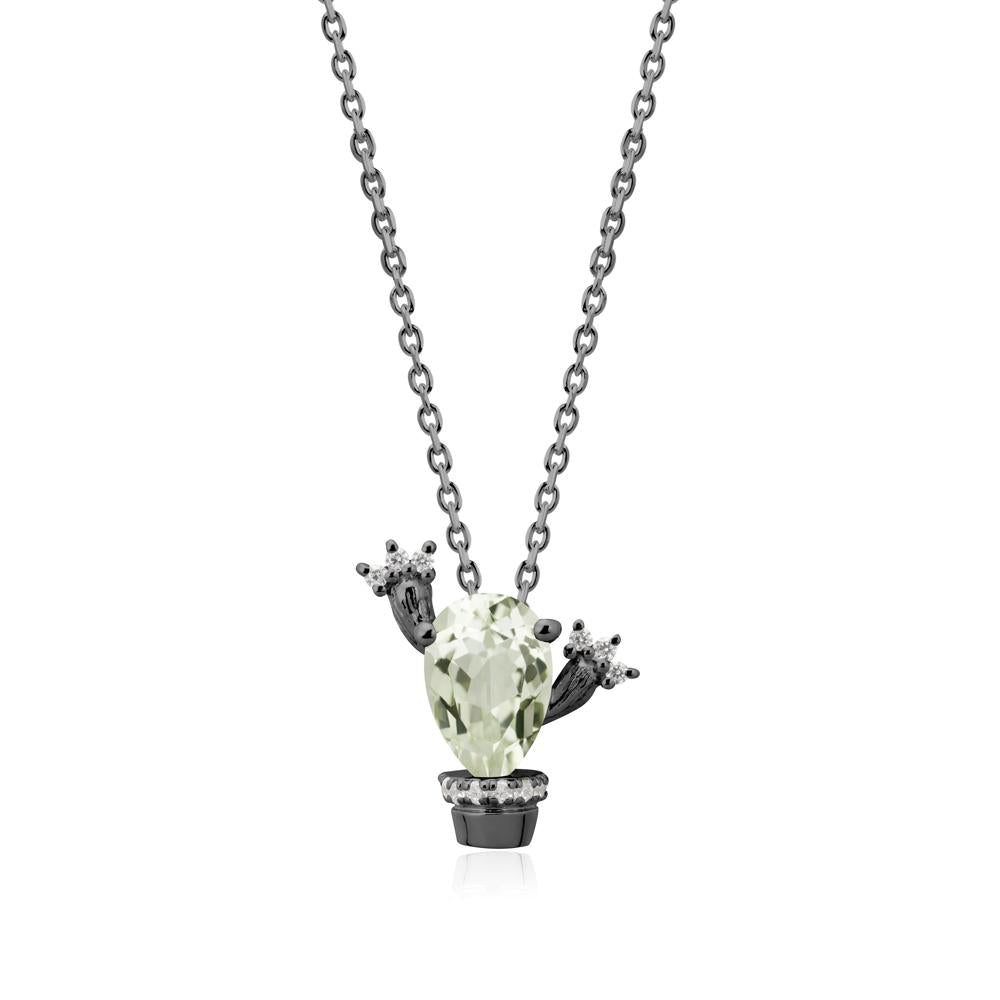 Pear Shaped Green Amethyst Cactus Pendant - LUO Jewelry #metal_black finish sterling silver