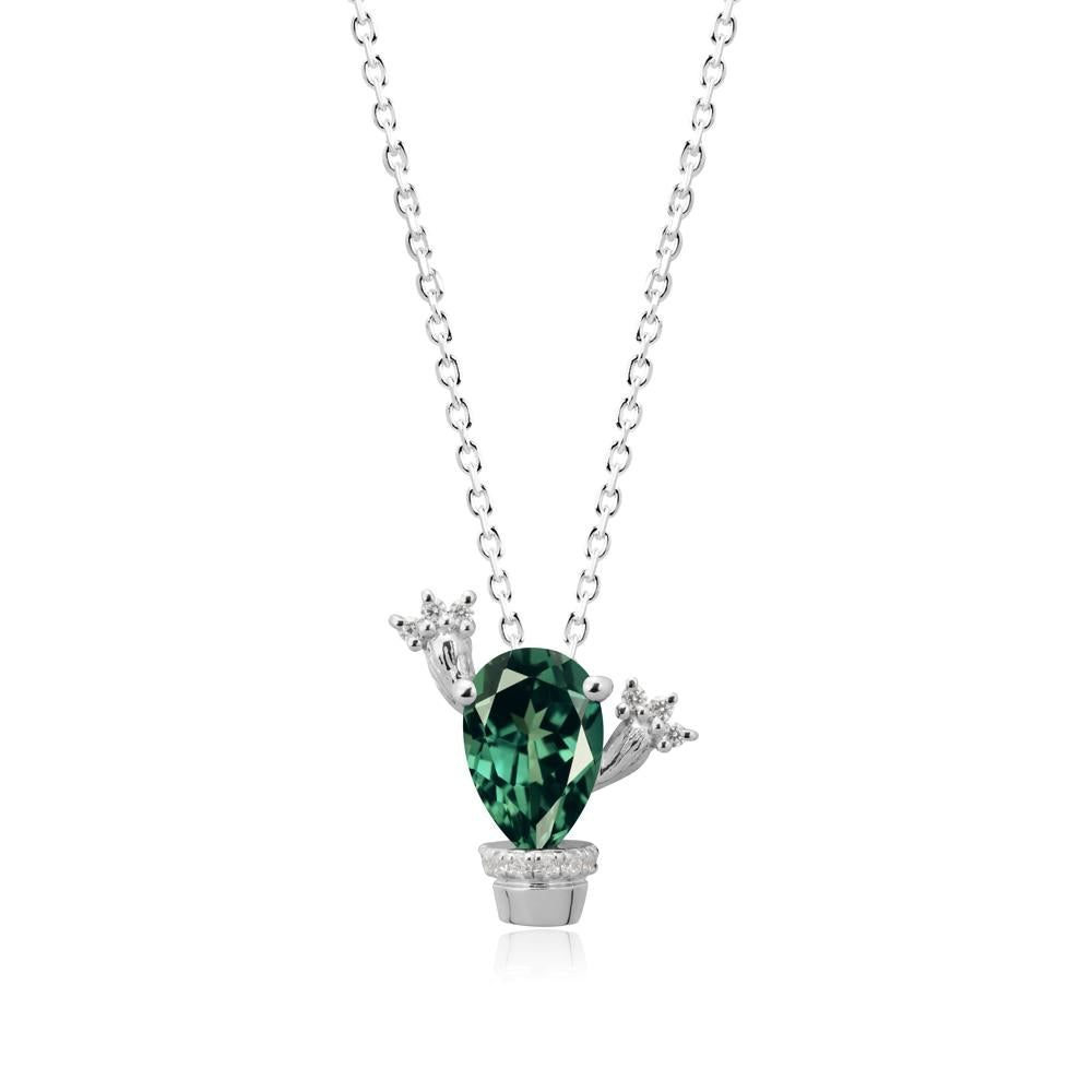 Unique Potted Plant Theme Green Sapphire Pendant Necklace - LUO Jewelry #metal_14k white gold