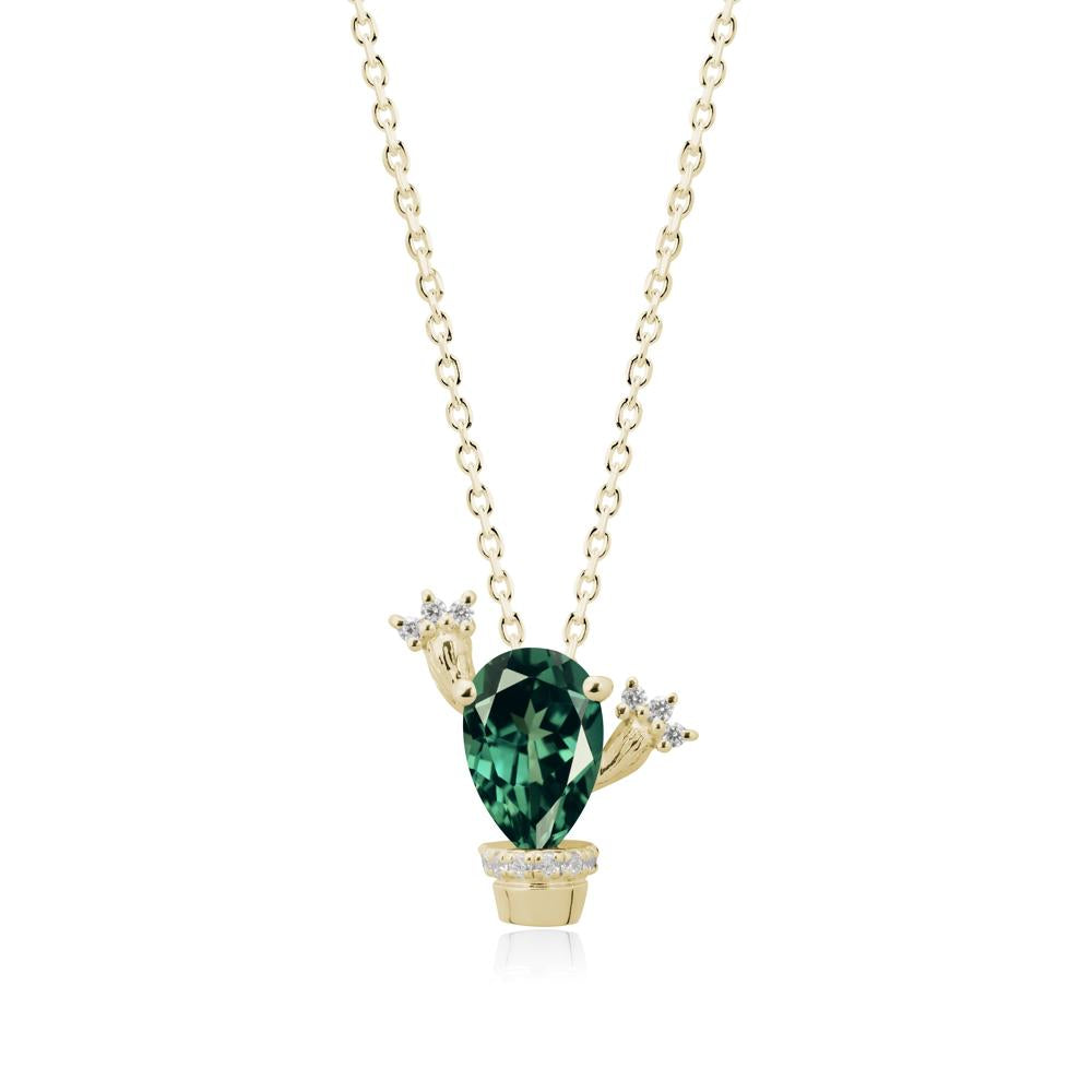 Unique Potted Plant Theme Green Sapphire Pendant Necklace - LUO Jewelry #metal_14k yellow gold