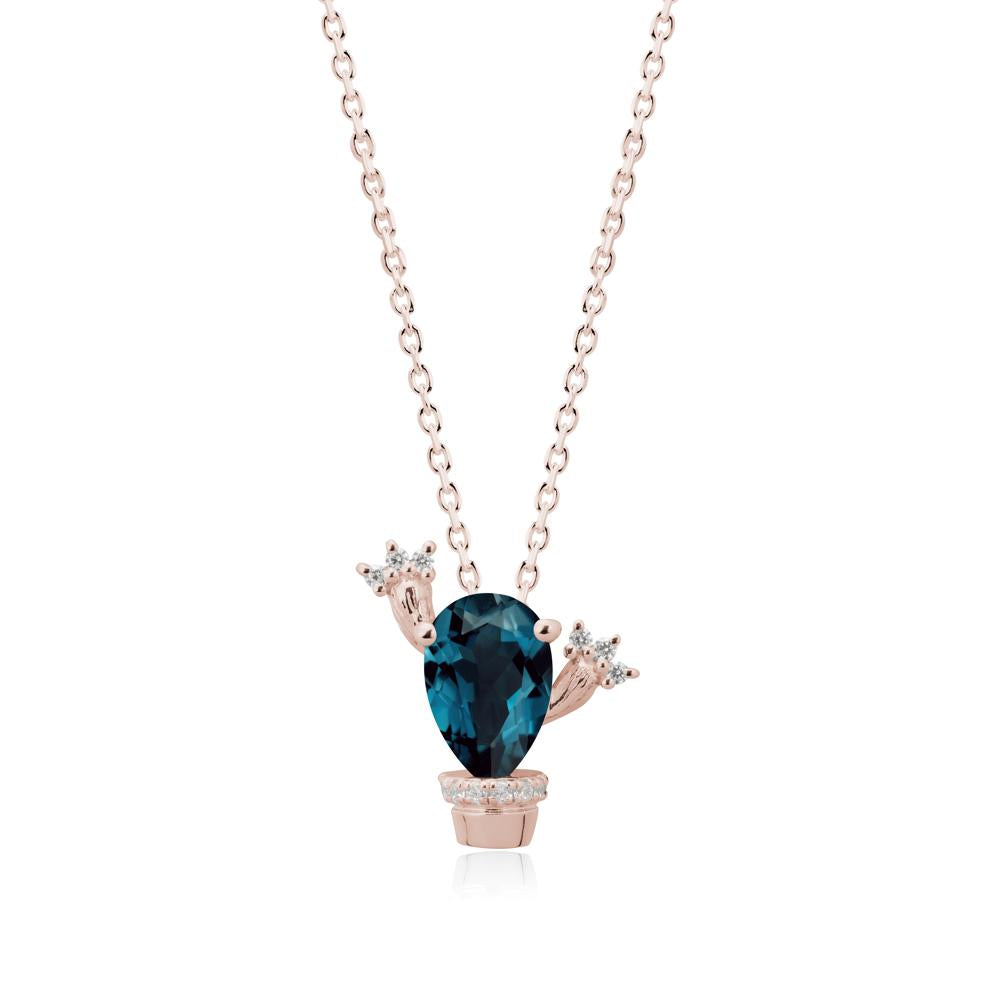 Unique Potted Plant Theme London Blue Topaz Pendant Necklace - LUO Jewelry #metal_14k rose gold
