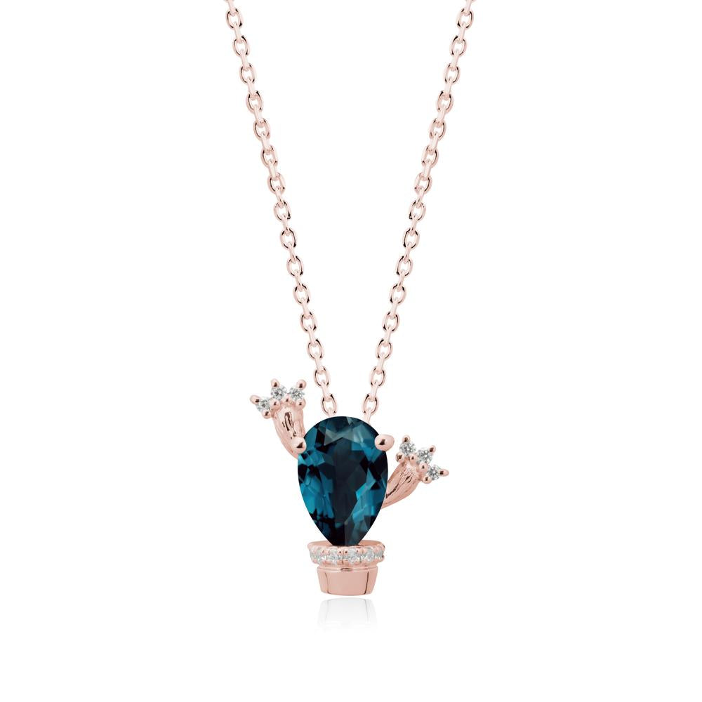 Unique Potted Plant Theme London Blue Topaz Pendant Necklace - LUO Jewelry #metal_18k rose gold