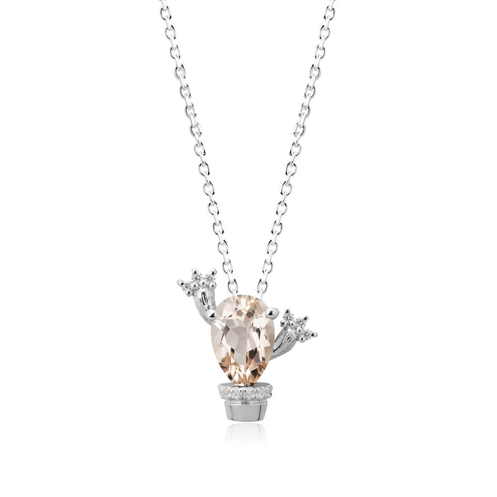 Pear Shaped Morganite Cactus Pendant - LUO Jewelry #metal_18k white gold