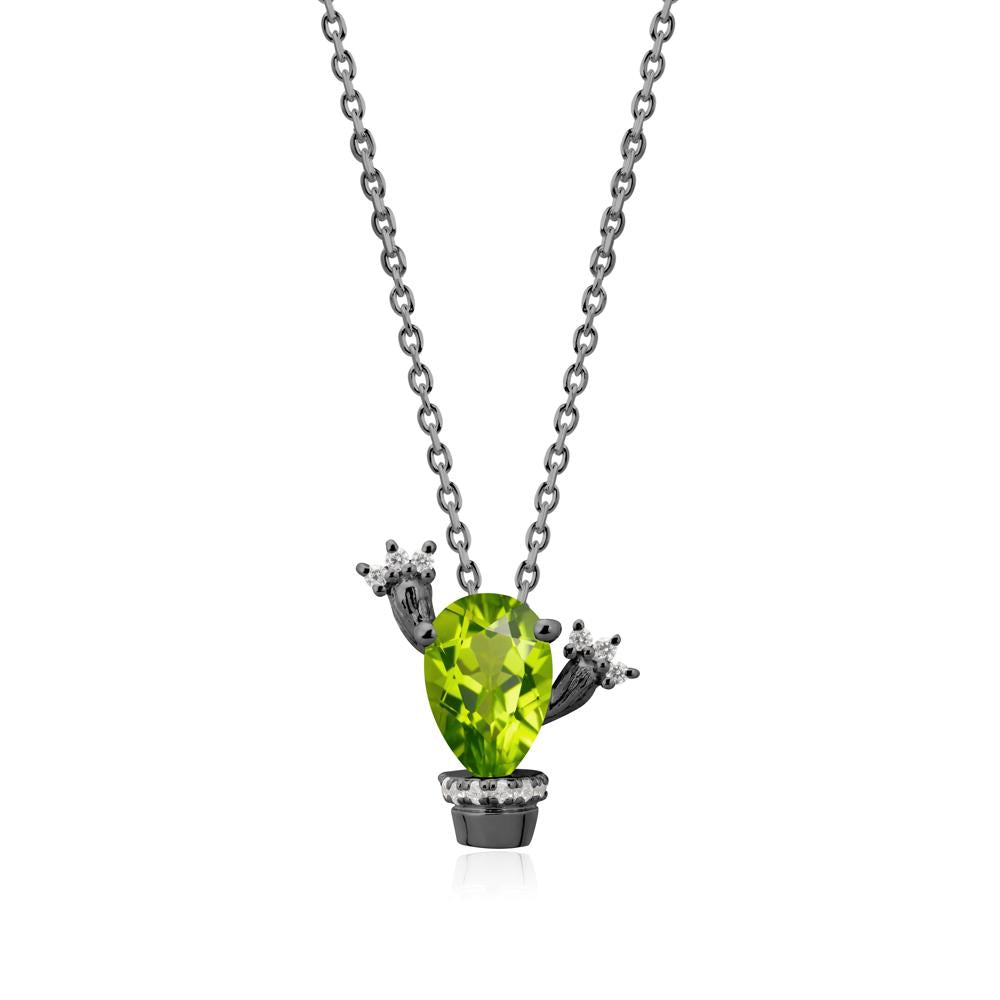 Pear Shaped Peridot Cactus Pendant - LUO Jewelry #metal_black finish sterling silver