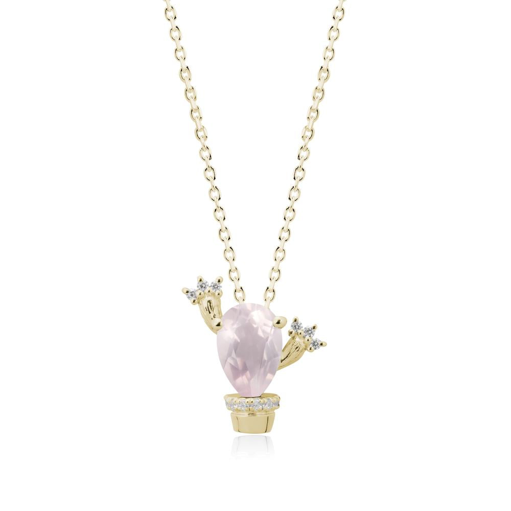 Unique Potted Plant Theme Rose Quartz Pendant Necklace - LUO Jewelry #metal_14k yellow gold