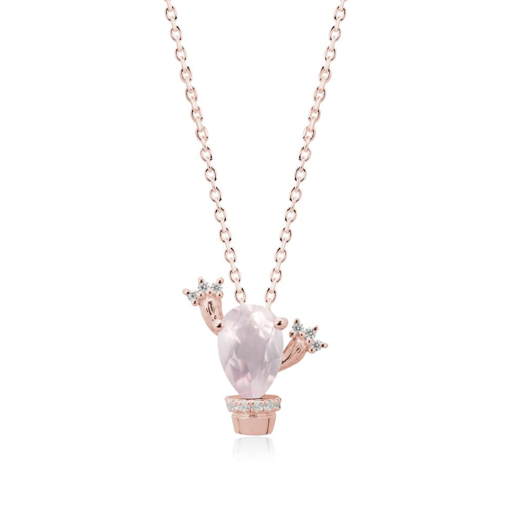 Unique Potted Plant Theme Rose Quartz Pendant Necklace - LUO Jewelry #metal_18k rose gold