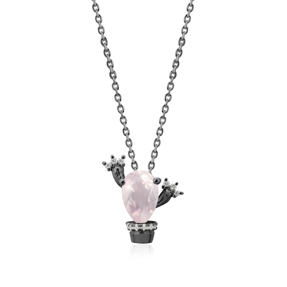 Unique Potted Plant Theme Rose Quartz Pendant Necklace - LUO Jewelry #metal_black finish sterling silver