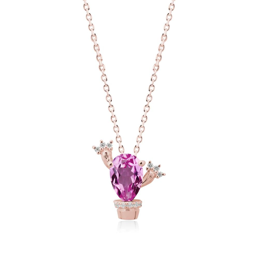 Pear Shaped Pink Sapphire Cactus Pendant - LUO Jewelry #metal_18k rose gold