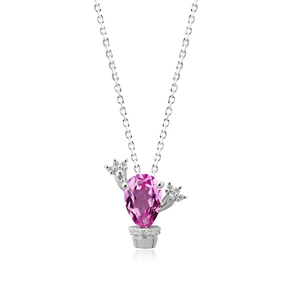 Pear Shaped Pink Sapphire Cactus Pendant - LUO Jewelry #metal_18k white gold