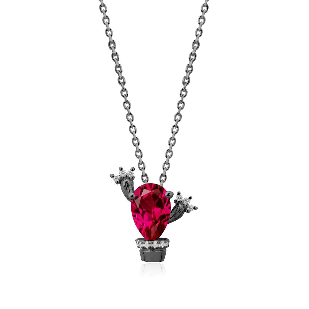 Unique Potted Plant Theme Ruby Pendant Necklace - LUO Jewelry #metal_black finish sterling silver