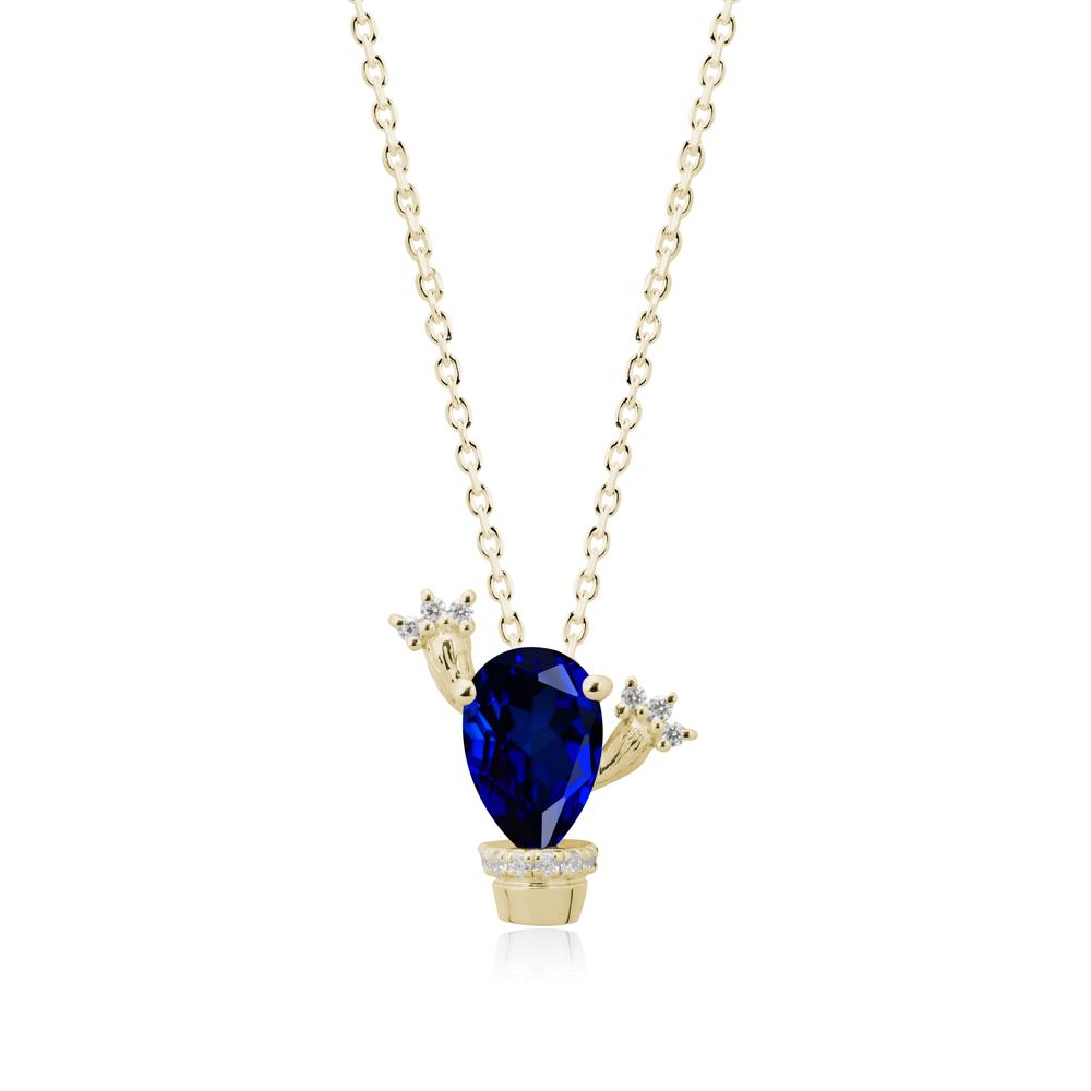 Pear Shaped Sapphire Cactus Pendant - LUO Jewelry #metal_14k yellow gold