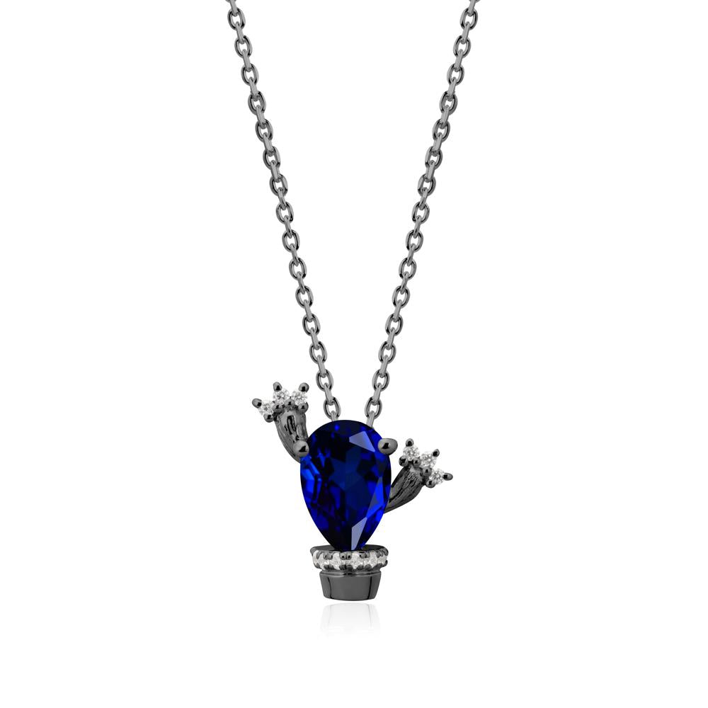 Pear Shaped Sapphire Cactus Pendant - LUO Jewelry #metal_black finish sterling silver