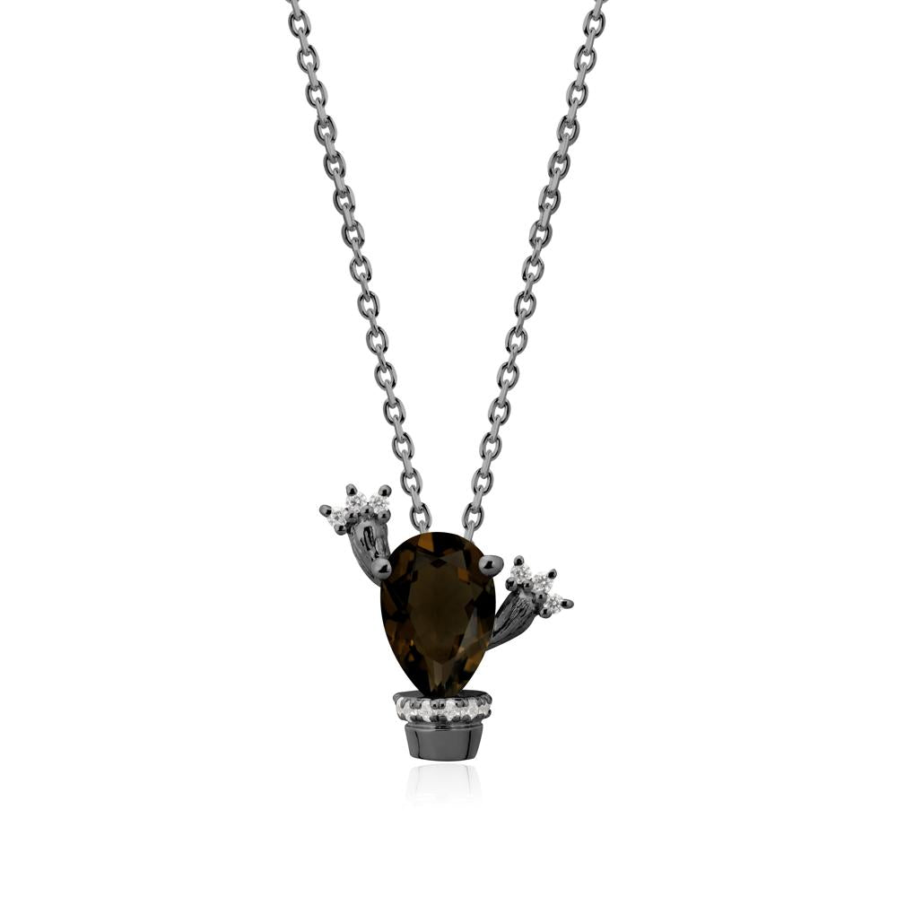 Unique Potted Plant Theme Smoky Quartz Pendant Necklace - LUO Jewelry #metal_black finish sterling silver
