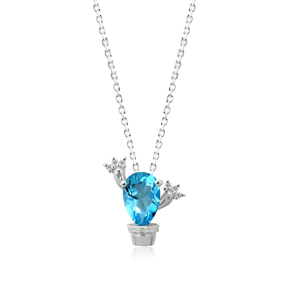 Pear Shaped Swiss Blue Topaz Cactus Pendant - LUO Jewelry #metal_14k white gold