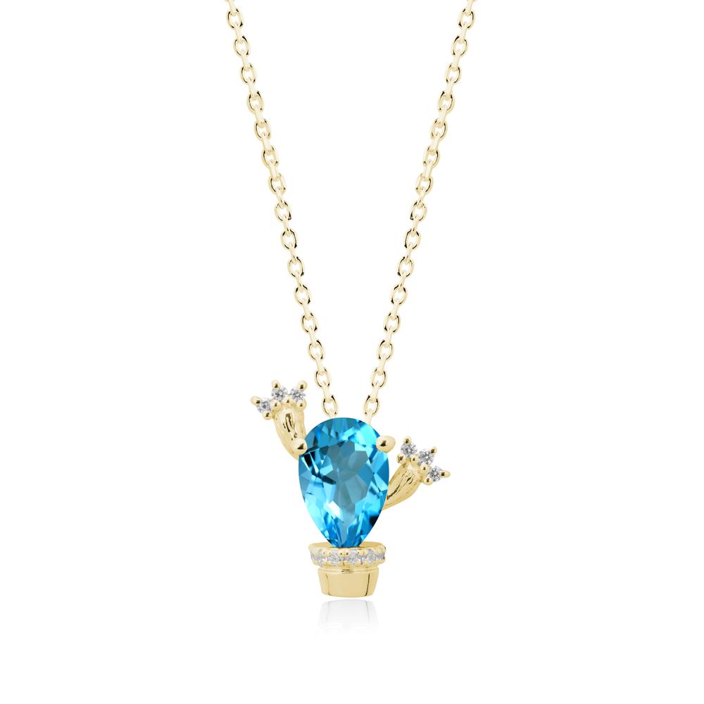 Pear Shaped Swiss Blue Topaz Cactus Pendant - LUO Jewelry #metal_18k yellow gold