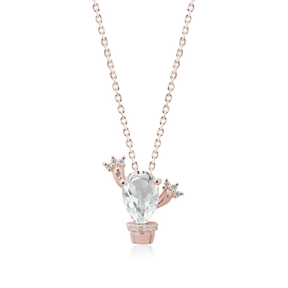 Unique Potted Plant Theme White Topaz Pendant Necklace - LUO Jewelry #metal_14k rose gold