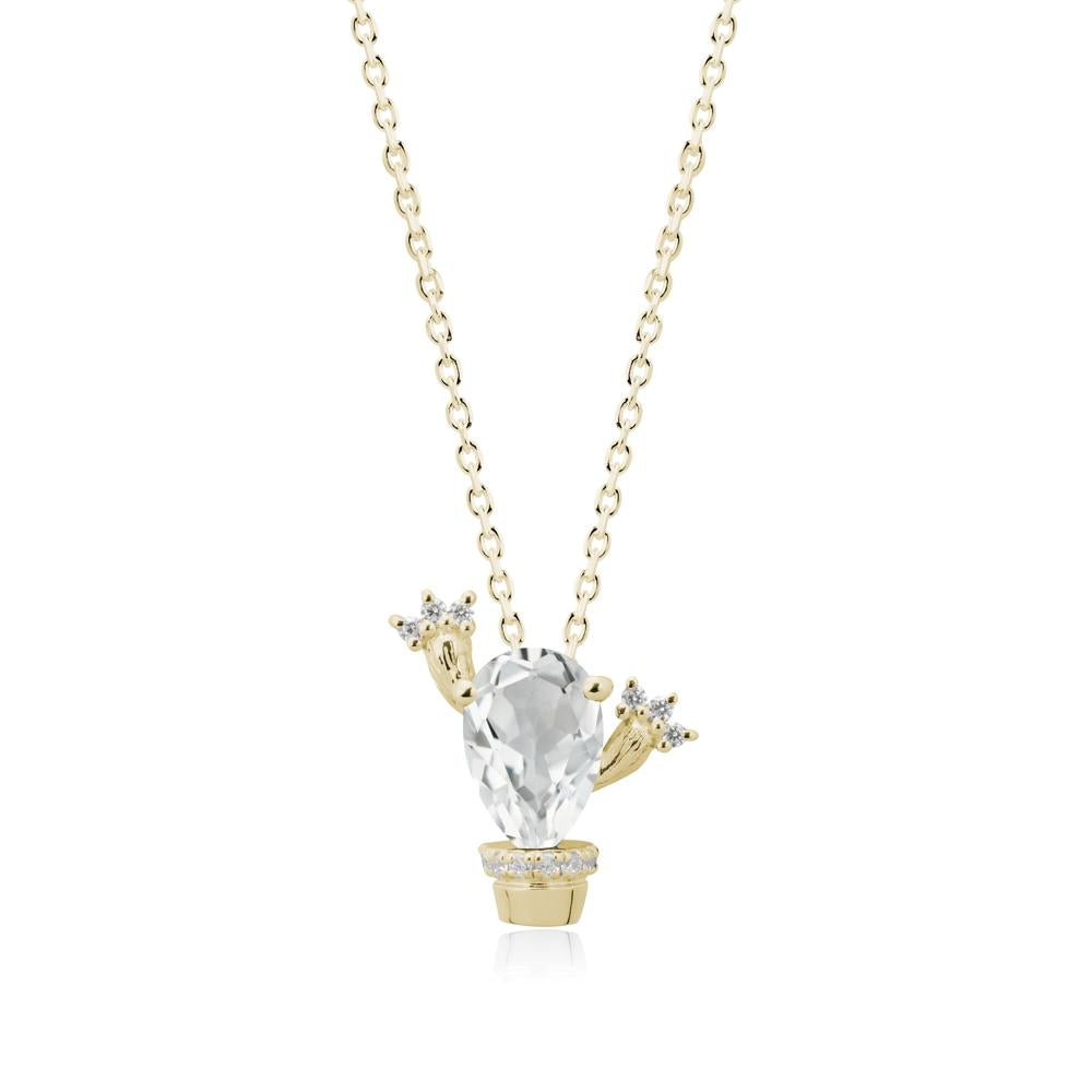 Unique Potted Plant Theme White Topaz Pendant Necklace - LUO Jewelry #metal_14k yellow gold