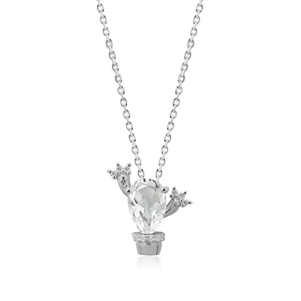 Unique Potted Plant Theme White Topaz Pendant Necklace - LUO Jewelry #metal_platinum