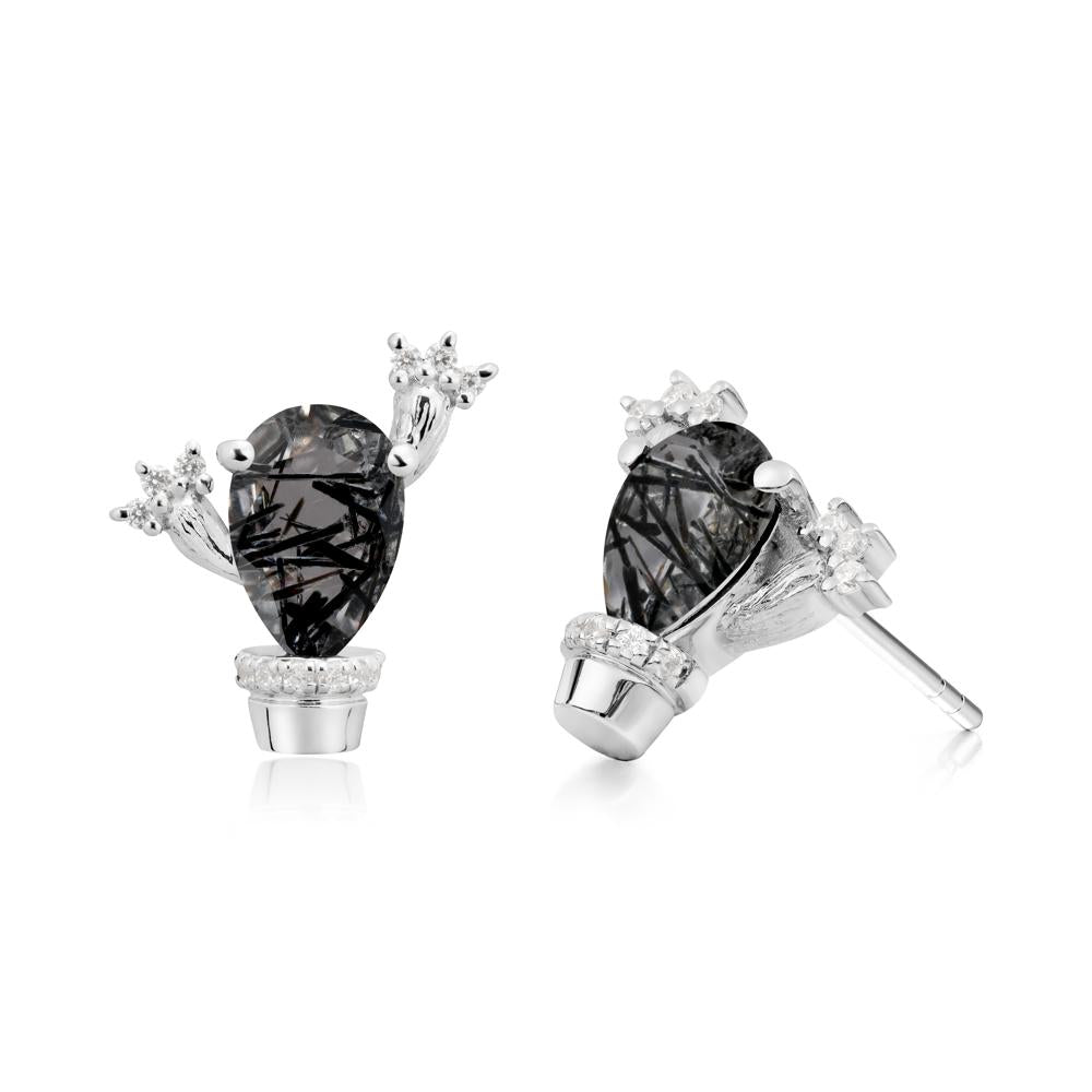 Unique Black Rutilated Quartz Stud Earrings - LUO Jewelry #metal_14k white gold