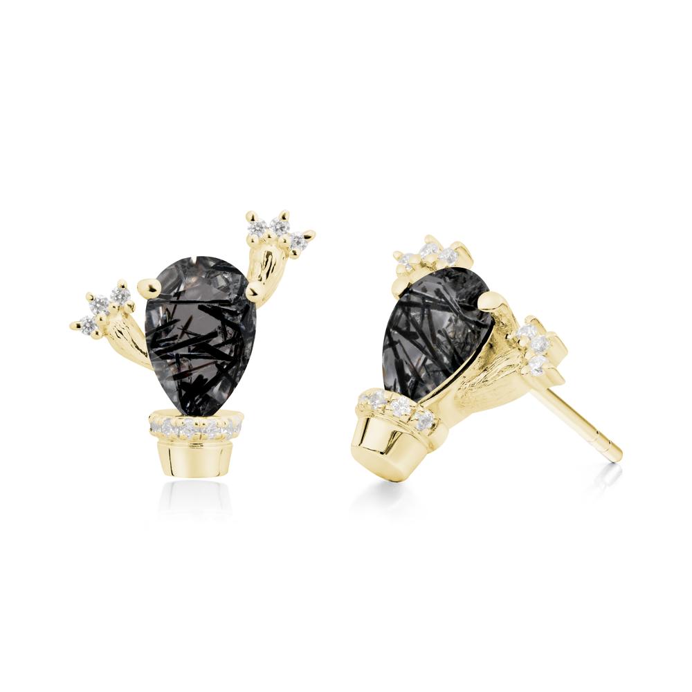 Unique Black Rutilated Quartz Stud Earrings - LUO Jewelry #metal_18k yellow gold