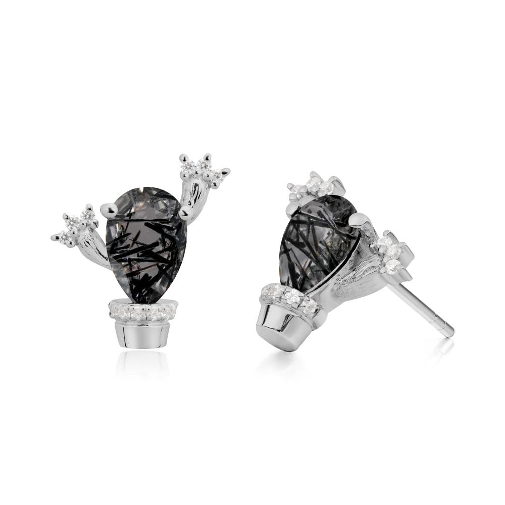 Unique Black Rutilated Quartz Stud Earrings - LUO Jewelry #metal_platinum