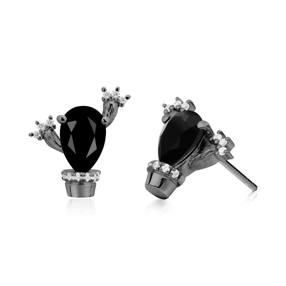 Pear Shaped Black Spinel Cactus Stud Earrings - LUO Jewelry #metal_black finish sterling silver