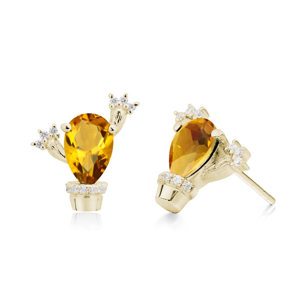 Pear Shaped Citrine Cactus Stud Earrings - LUO Jewelry #metal_14k yellow gold