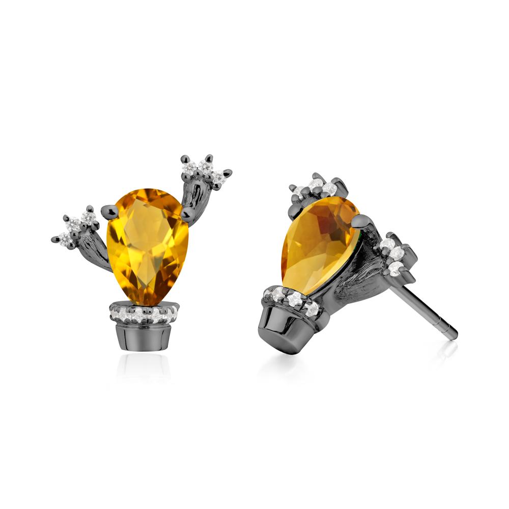 Pear Shaped Citrine Cactus Stud Earrings - LUO Jewelry #metal_black finish sterling silver