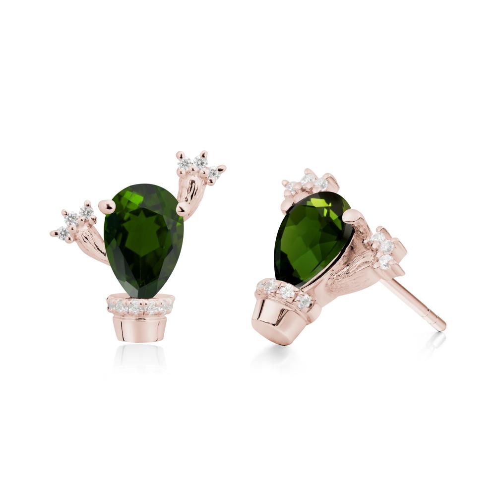 Pear Shaped Diopside Cactus Stud Earrings - LUO Jewelry #metal_14k rose gold