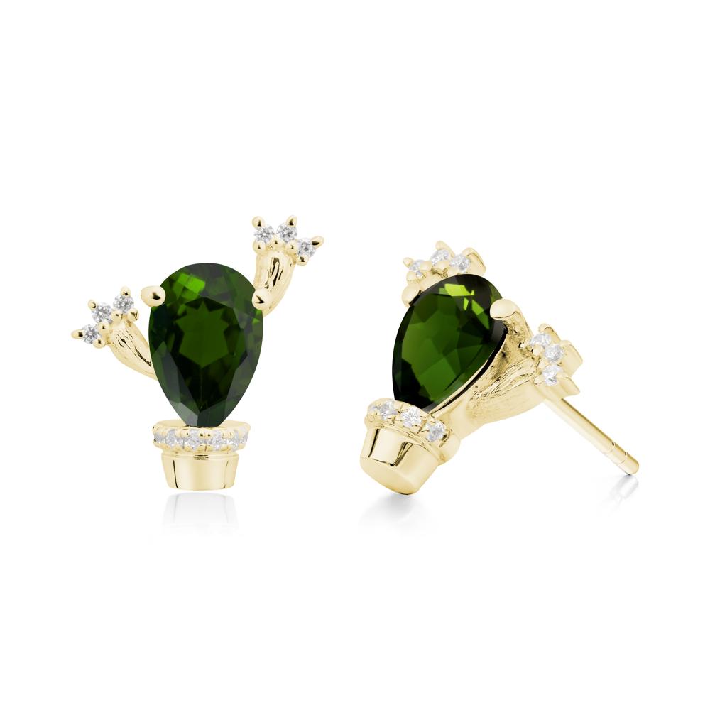 Pear Shaped Diopside Cactus Stud Earrings - LUO Jewelry #metal_18k yellow gold