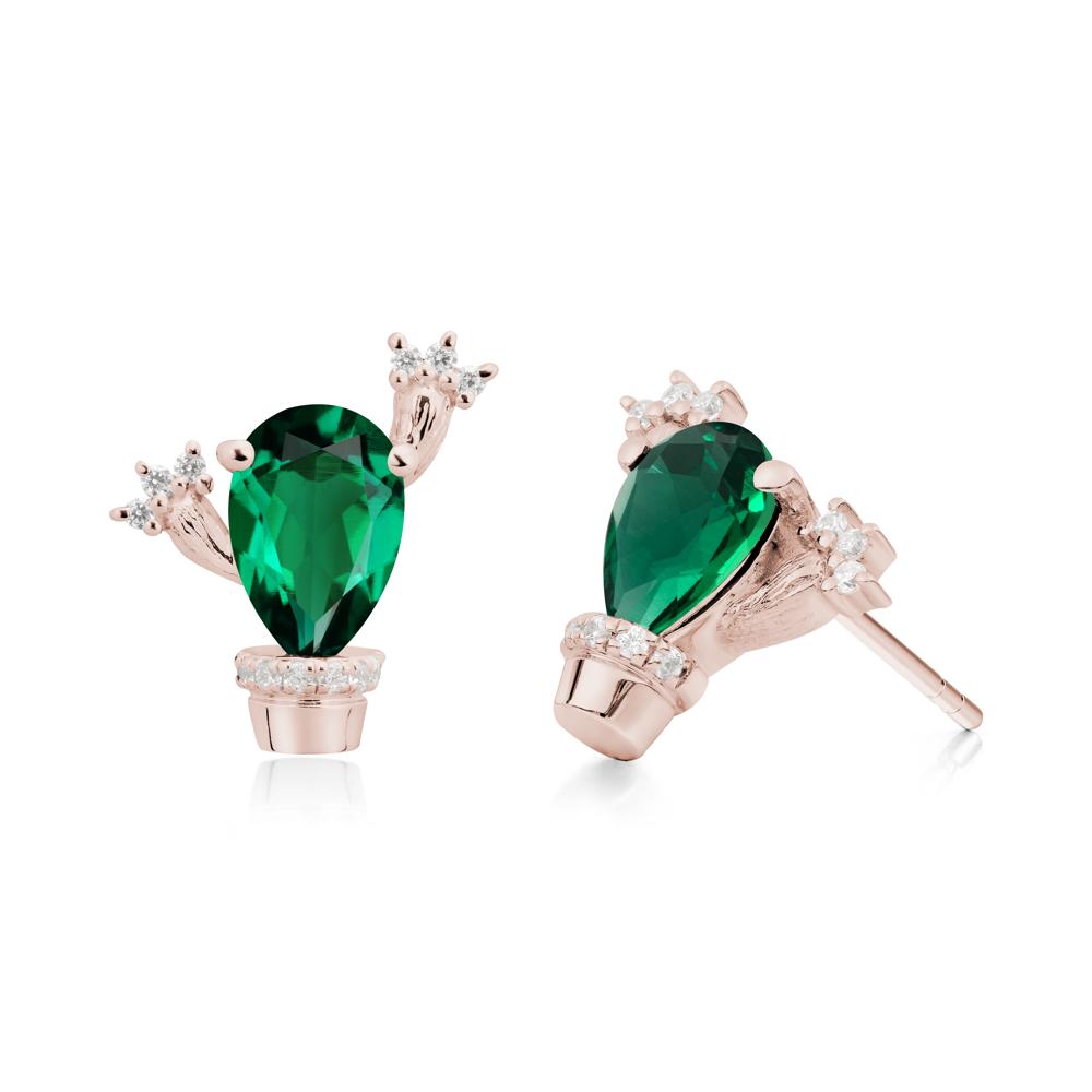 Pear Shaped Emerald Cactus Stud Earrings - LUO Jewelry #metal_14k rose gold