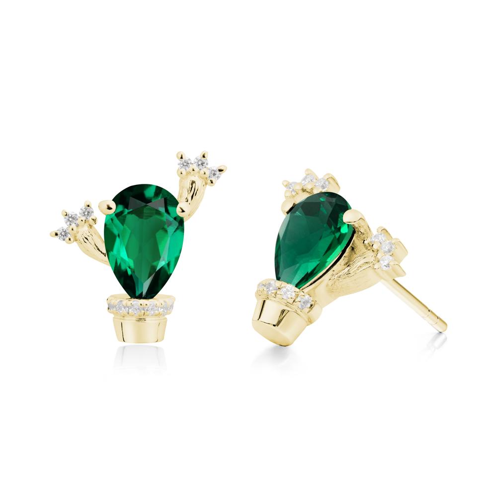 Pear Shaped Emerald Cactus Stud Earrings - LUO Jewelry #metal_18k yellow gold