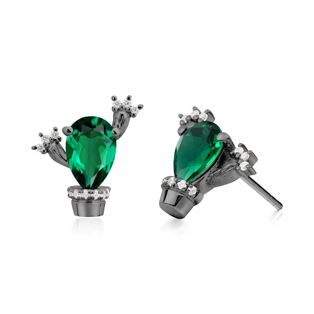 Pear Shaped Emerald Cactus Stud Earrings - LUO Jewelry #metal_black finish sterling silver