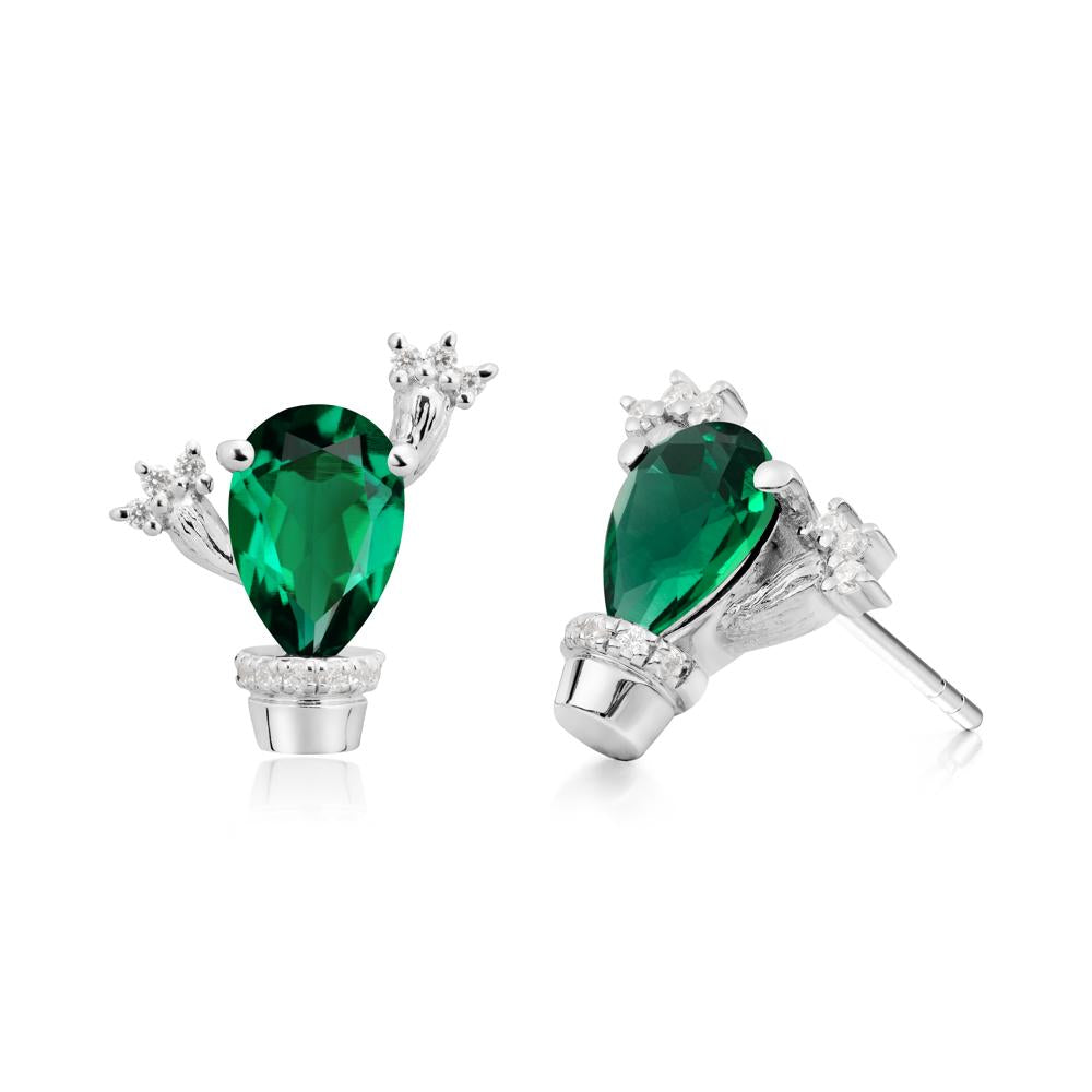 Pear Shaped Emerald Cactus Stud Earrings - LUO Jewelry #metal_sterling silver