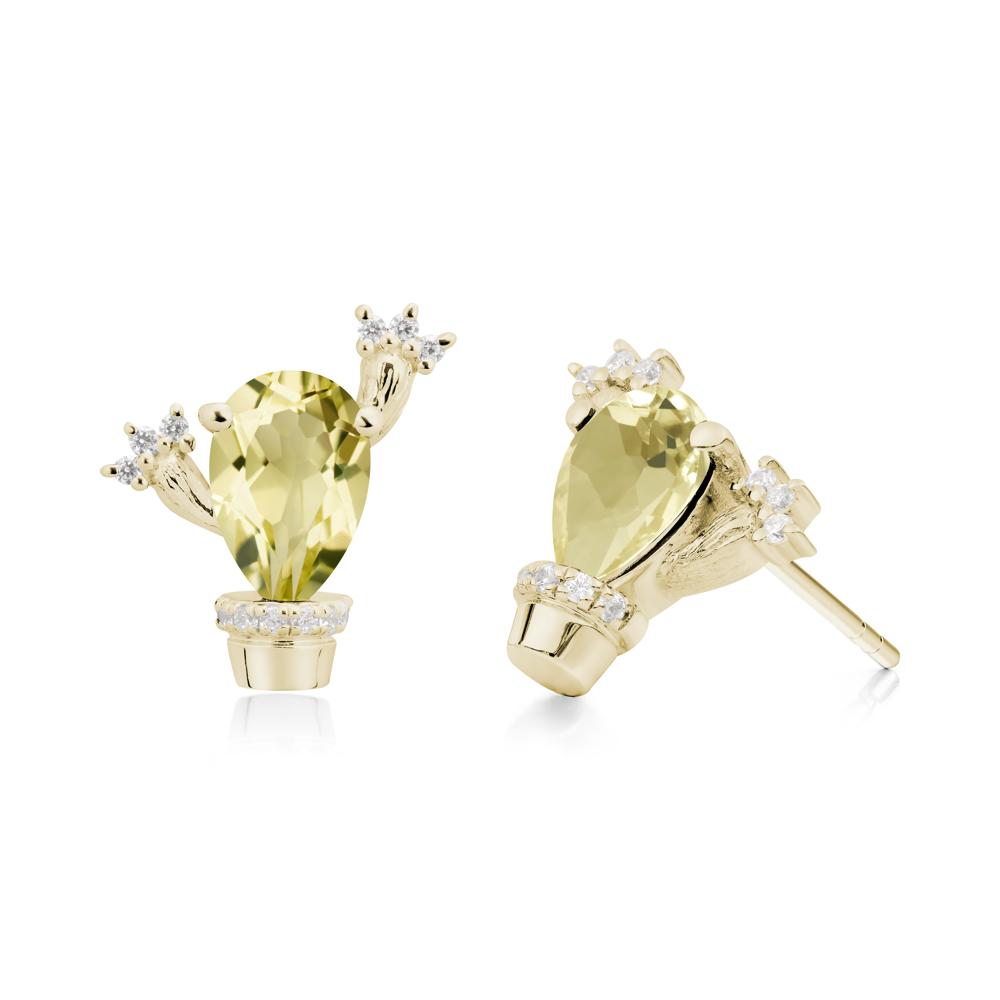 Pear Shaped Lemon Quartz Cactus Stud Earrings - LUO Jewelry #metal_14k yellow gold