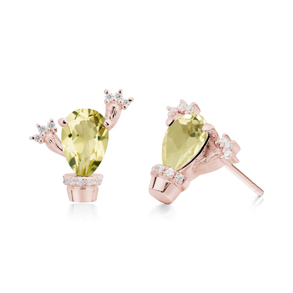 Pear Shaped Lemon Quartz Cactus Stud Earrings - LUO Jewelry #metal_18k rose gold