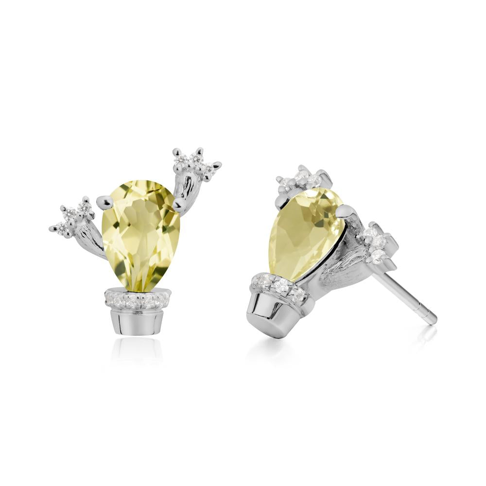 Pear Shaped Lemon Quartz Cactus Stud Earrings - LUO Jewelry #metal_platinum