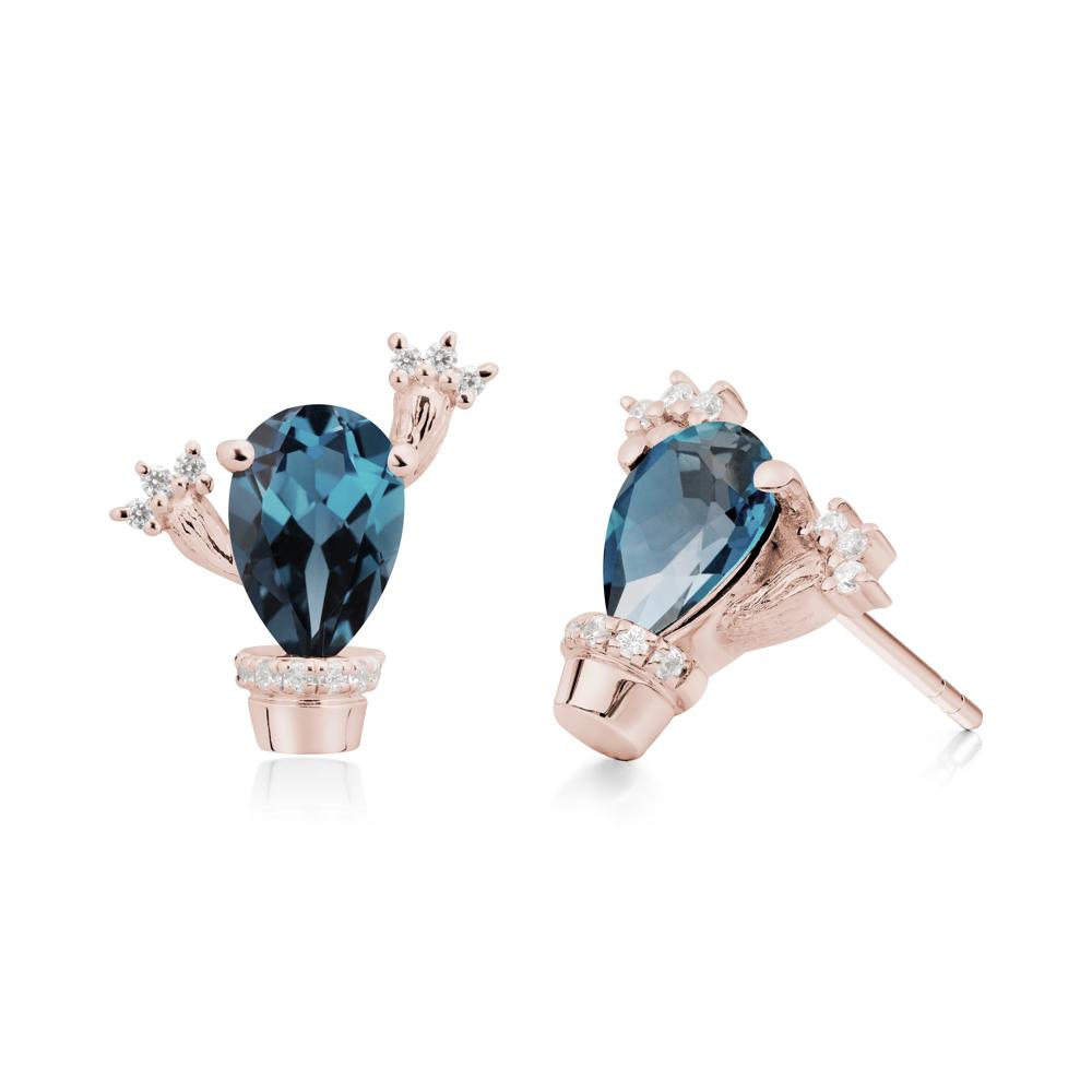 Pear Shaped London Blue Topaz Cactus Stud Earrings - LUO Jewelry #metal_14k rose gold