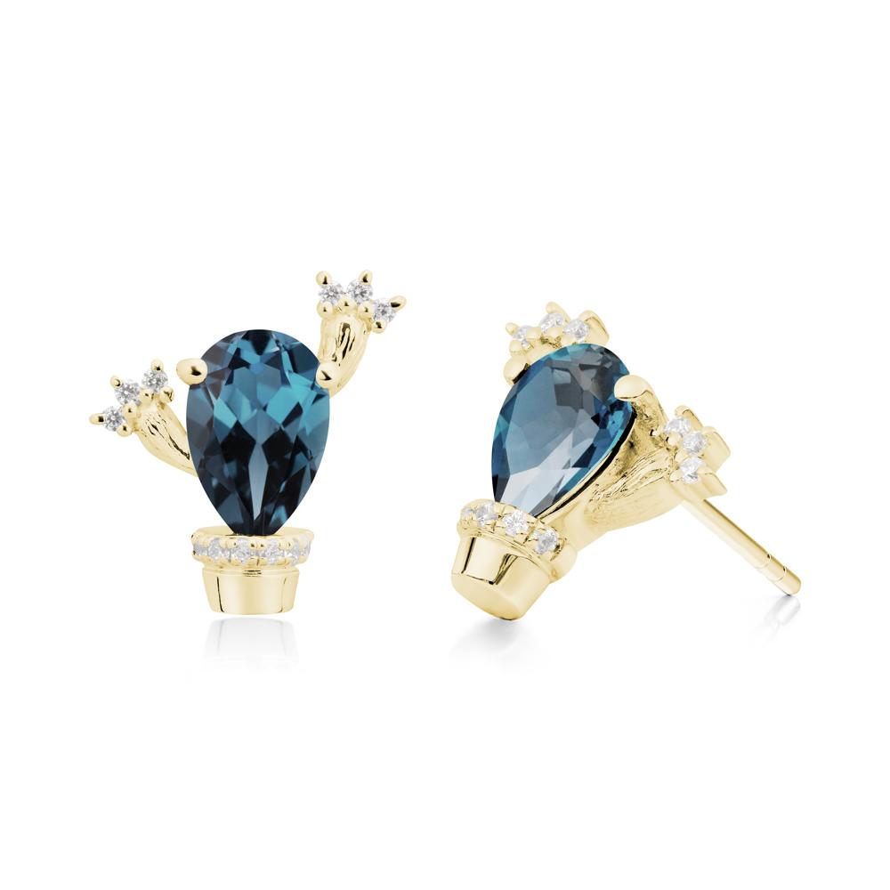 Pear Shaped London Blue Topaz Cactus Stud Earrings - LUO Jewelry #metal_18k yellow gold