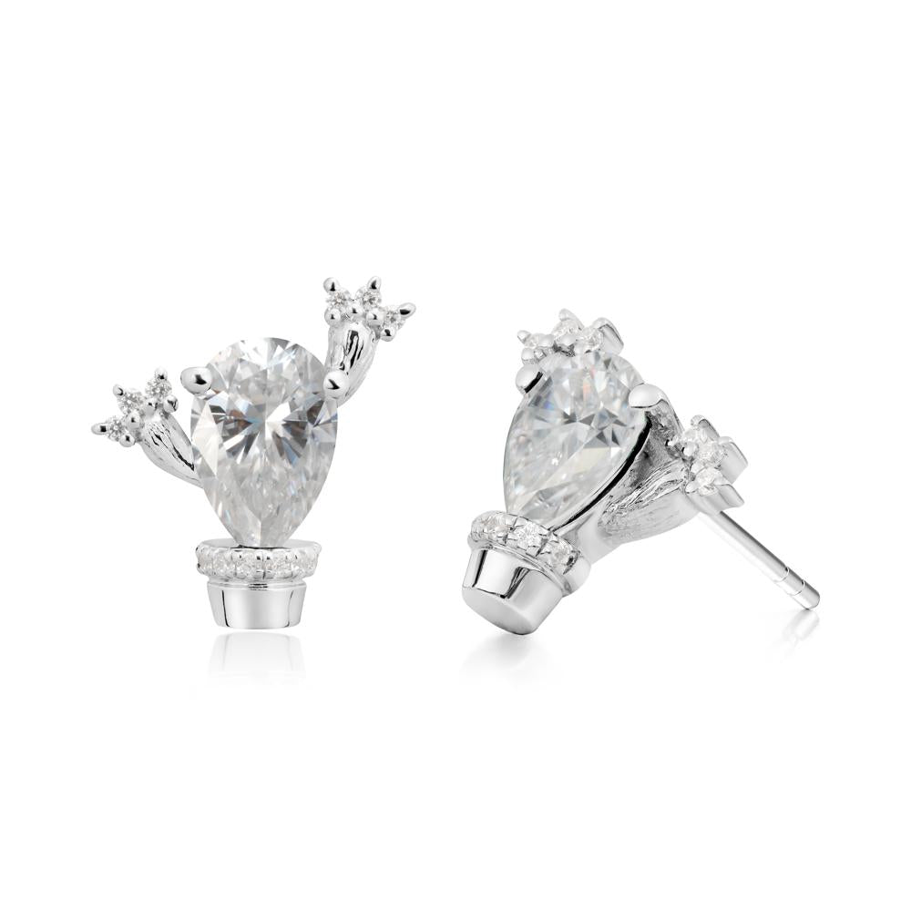 Pear Shaped Moissanite Cactus Stud Earrings - LUO Jewelry #metal_14k white gold