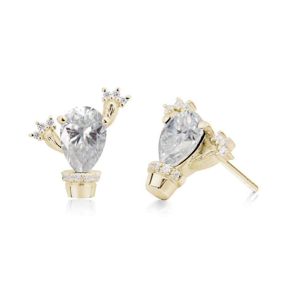 Pear Shaped Moissanite Cactus Stud Earrings - LUO Jewelry #metal_14k yellow gold