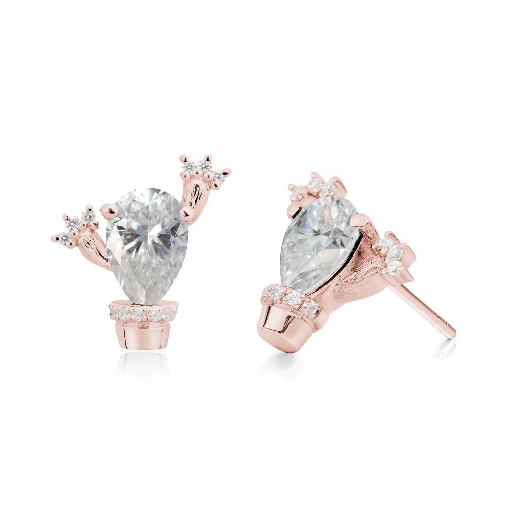 Pear Shaped Moissanite Cactus Stud Earrings - LUO Jewelry #metal_18k rose gold