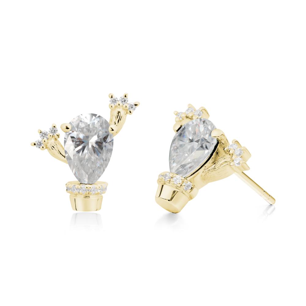 Pear Shaped Moissanite Cactus Stud Earrings - LUO Jewelry #metal_18k yellow gold
