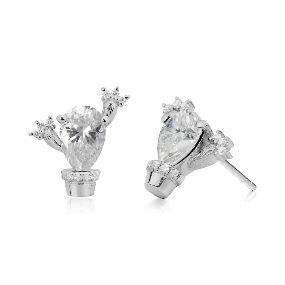 Pear Shaped Moissanite Cactus Stud Earrings - LUO Jewelry #metal_platinum