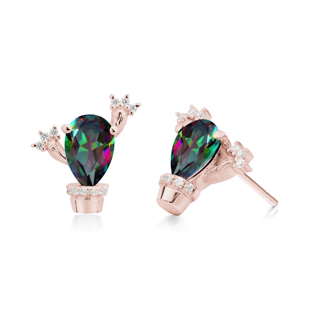 Pear Shaped Mystic Topaz Cactus Stud Earrings - LUO Jewelry #metal_18k rose gold